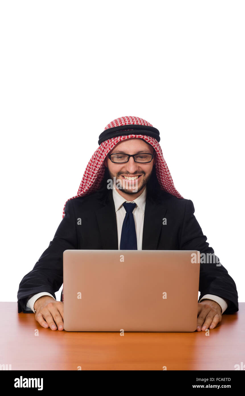 Arab On Computer Arab businessman with computer on white Stock Photo - Alamy
