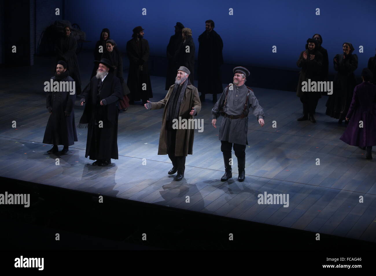 Opening night of Fiddler On the Roof at the Broadway Theatre - Curtain Call.  Featuring: Jeffrey Schecter, Adam Grupper, Mitch Greenberg, Karl Kenzler Where: New York City, New York, United States When: 21 Dec 2015 Stock Photo