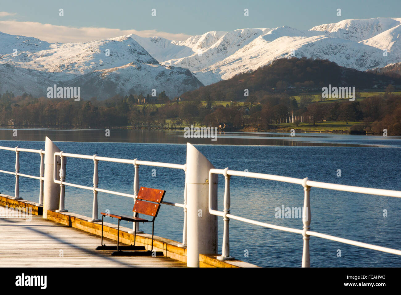Looking up Ullswater towards the Helvellyn Range from the Pooley Bridge jetty, Lake District, UK. Stock Photo