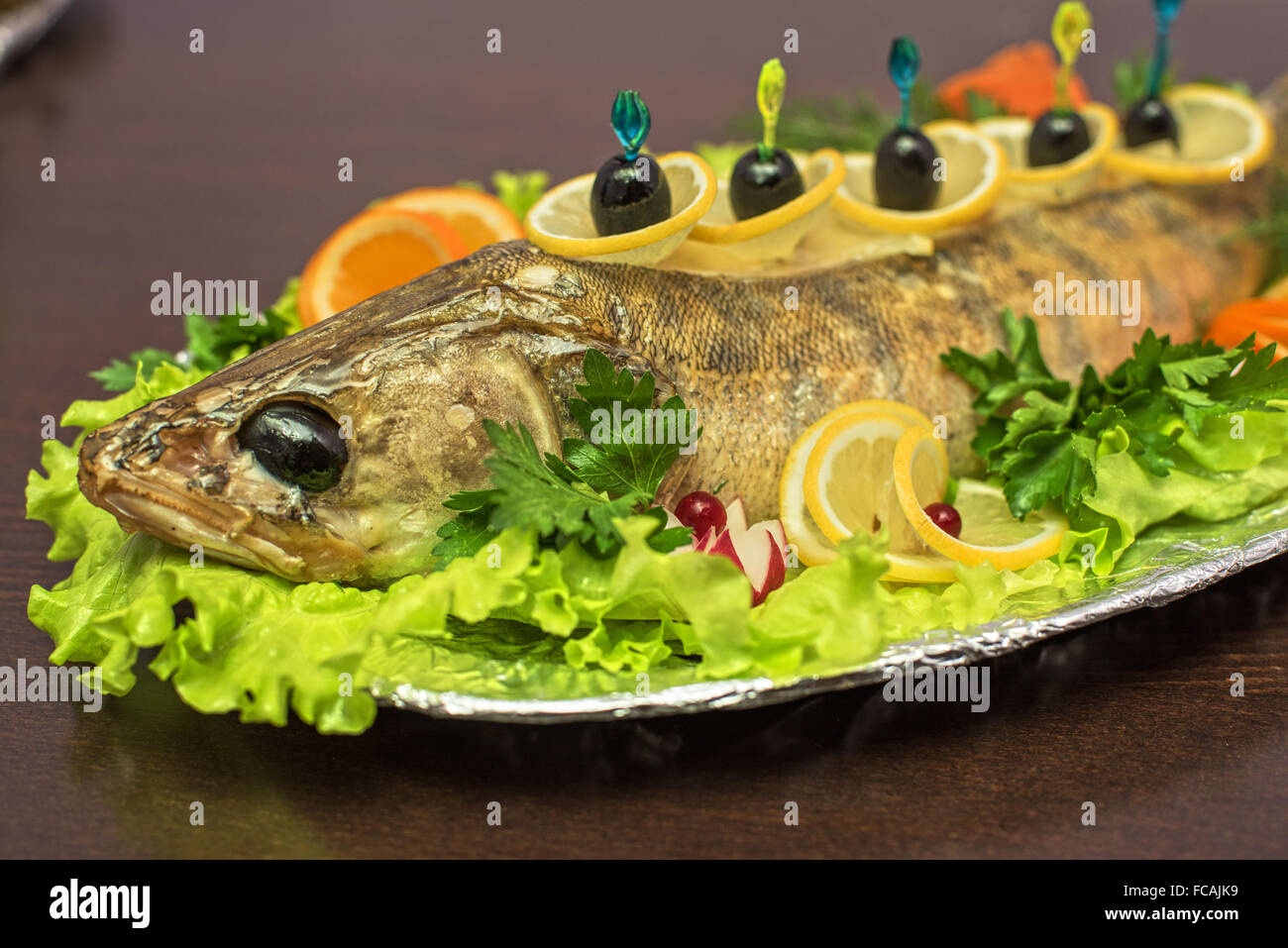 zander fish baked Stock Photo Alamy