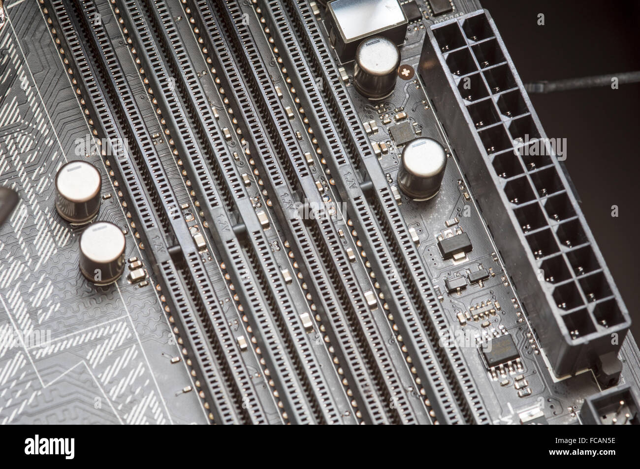 Motherboard RAM socket and power connector Stock Photo Alamy