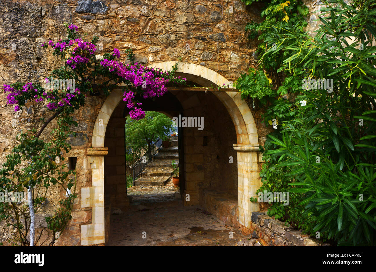 Entrance to the monastery of Jesus Christ of Halepas, Island Crete, Greece Stock Photo