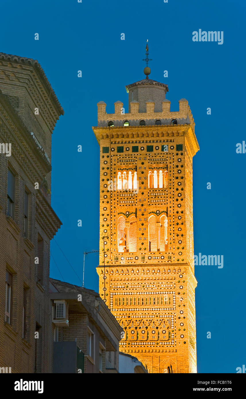 Zaragoza, Aragón, Spain: Bell tower of Magdalena church. Mudejar style Stock Photo