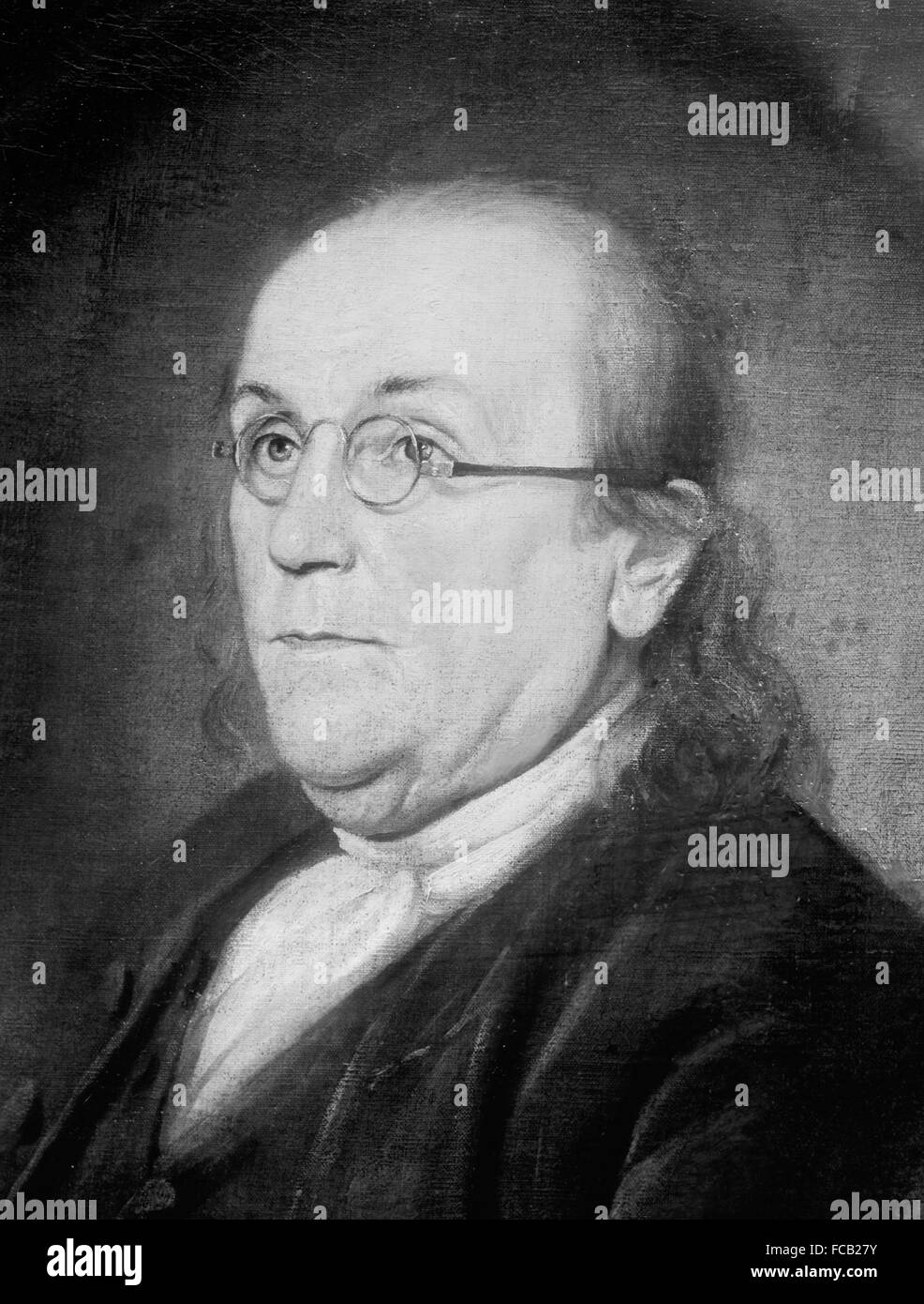 Benjamin Franklin by Charles Wilson Peale, an early 20thC photograph of a painting done in 1785 Stock Photo