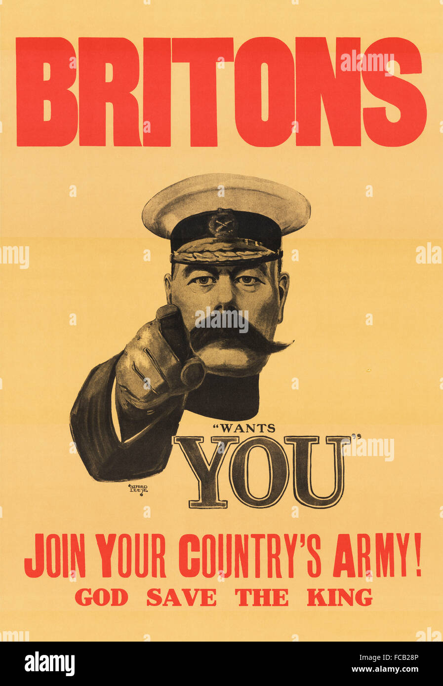 "Lord Kitchener Wants You" recruitment poster for the British army in WWI. It was originally designed as a front cover for the mass market magazine  "London Opinion", in a 1914 issue, and may never actually have been used  widely as a poster during the war. Stock Photo