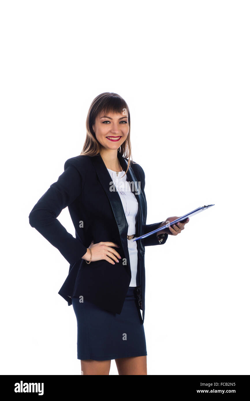 happy business woman with a folder Stock Photo - Alamy