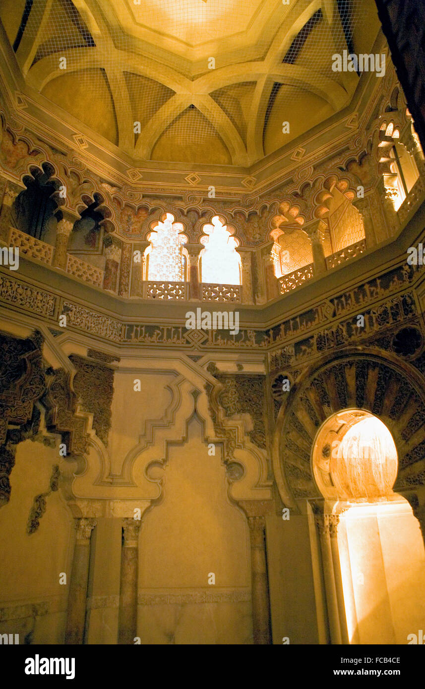 Zaragoza. Aragon. Spain: Oratory ceiling. XIth century. Islamic Palace, Aljafería Palace. Stock Photo