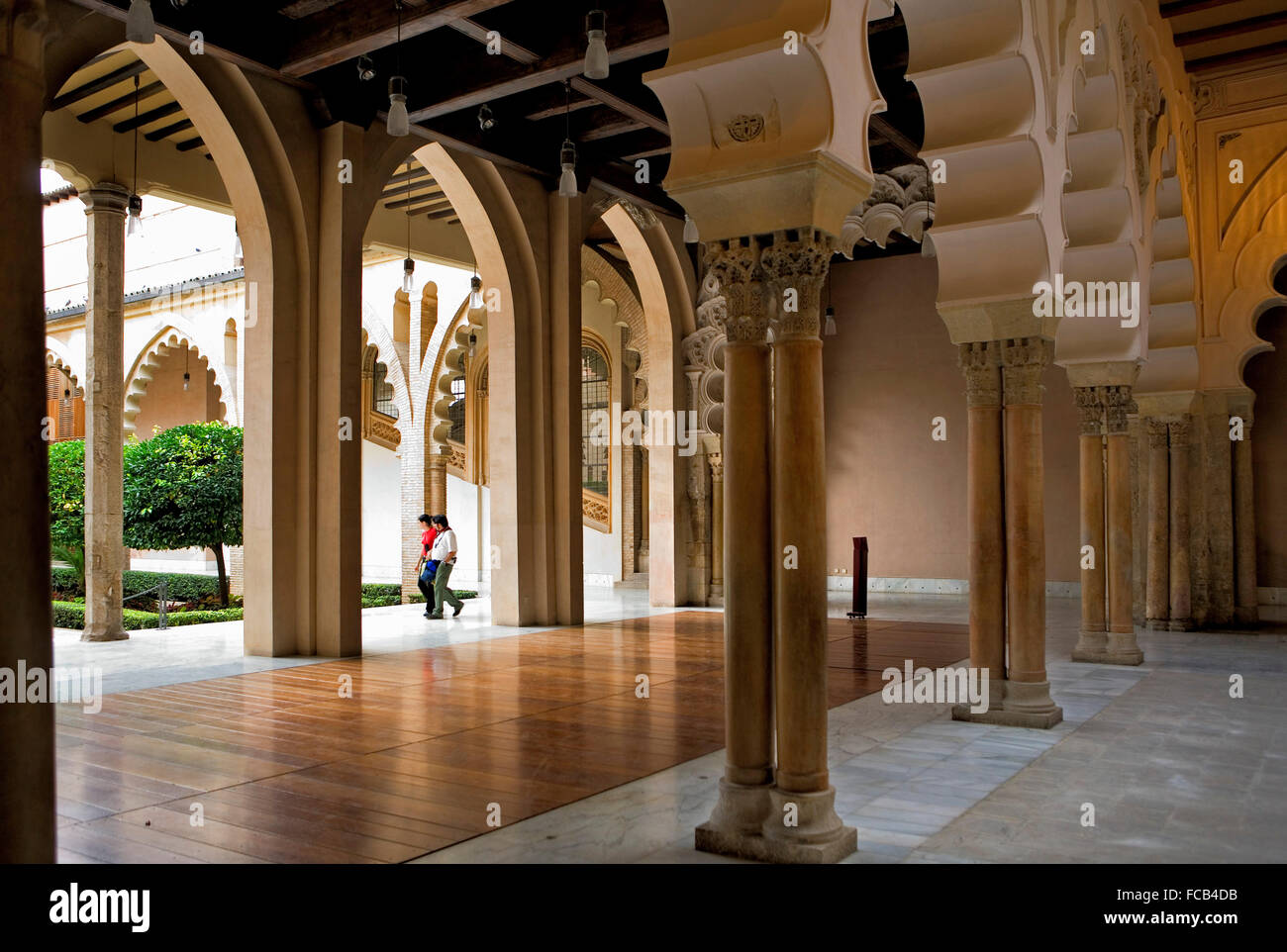 Zaragoza, Aragón, Spain: Courtyard of Santa Isabel. Arches in Pórtico Norte. Aljafería Palace. Stock Photo
