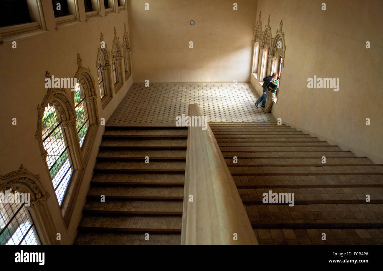 Zaragoza, Aragón, Spain: stairs to the second floor.Aljafería. Stock Photo