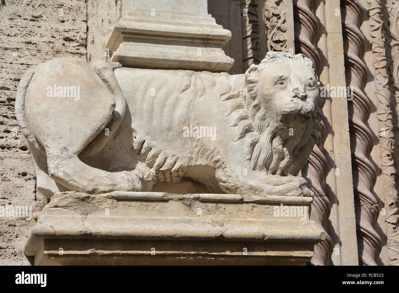 Beautiful marble lion statue of a lion in the medieval center of Perugia in Umbria Stock Photo