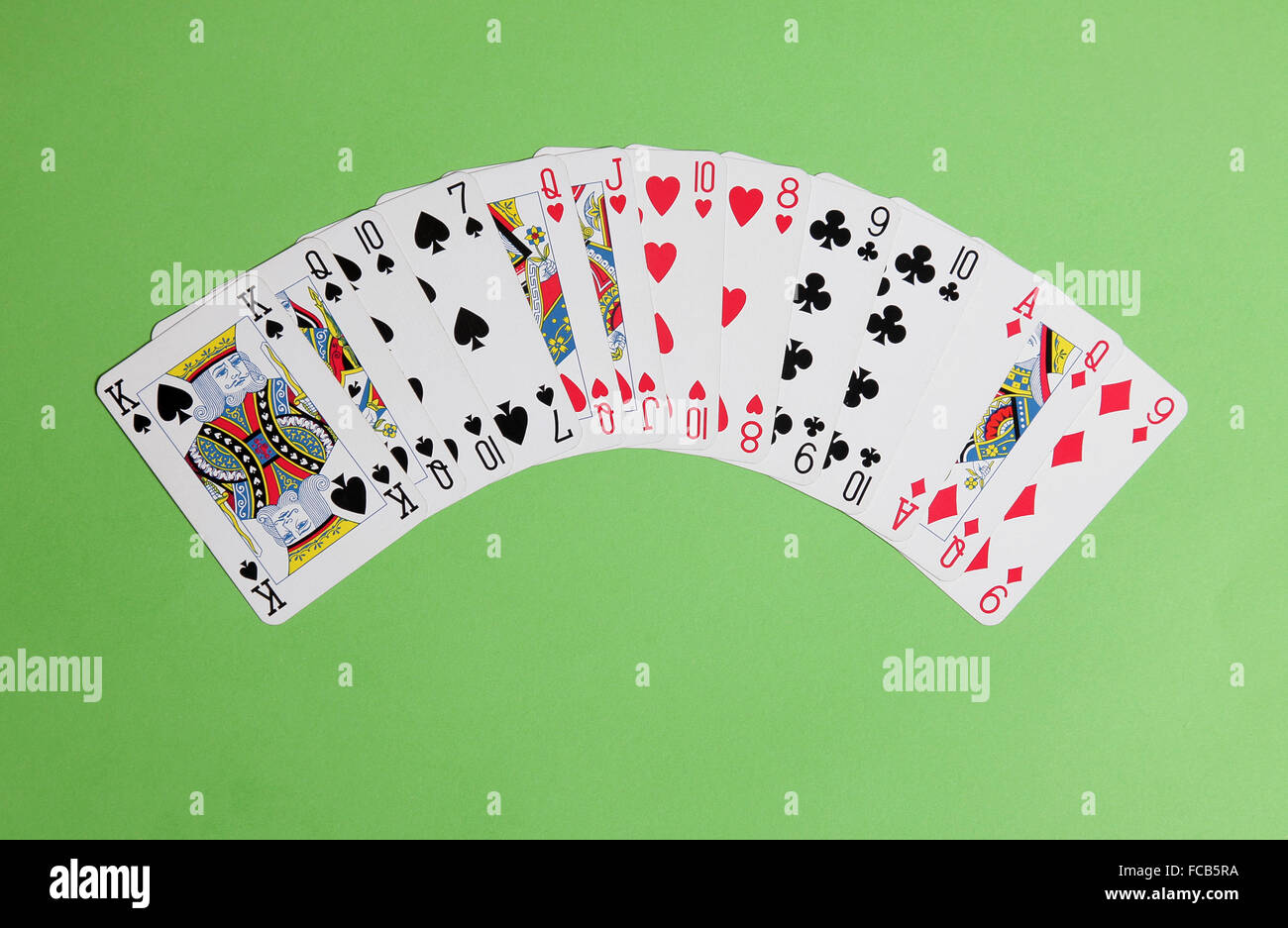 ACOL Contract Bridge Hand. With 12 to 14 points and a balanced hand open one no trump. Stock Photo