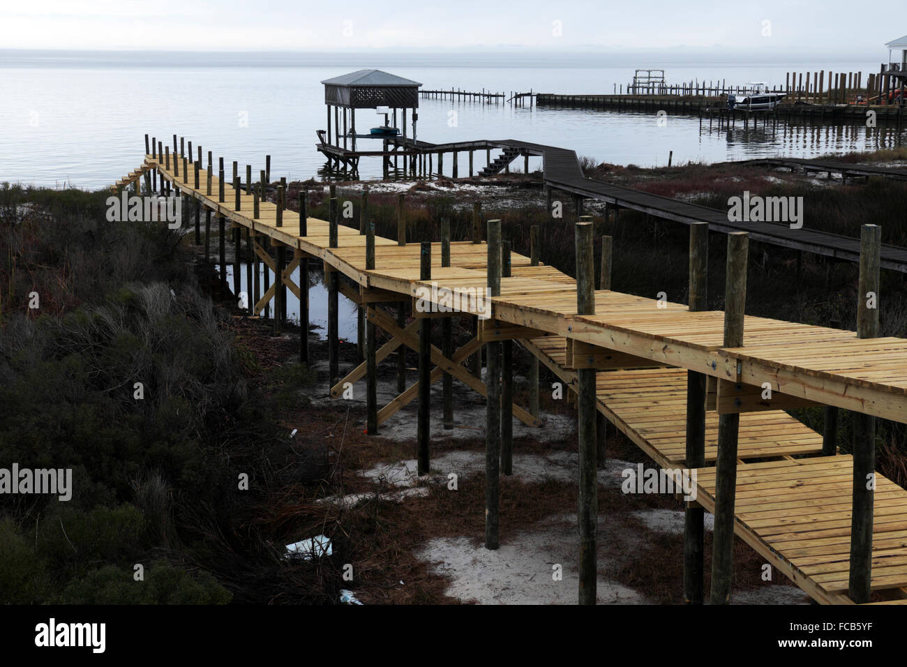 Fishing pier being built on Mobile Bay in deep south Alabama. Stock Photo