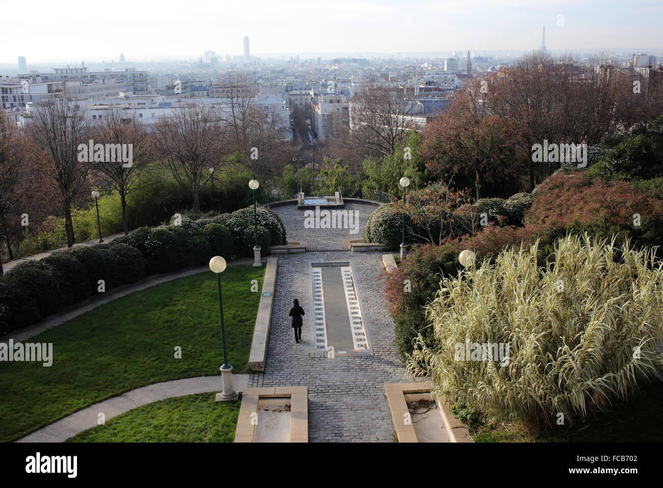 South west overview of Paris de Bellevile and Paris from rue Piat - 20th arrondissement - Paris - France Stock Photo