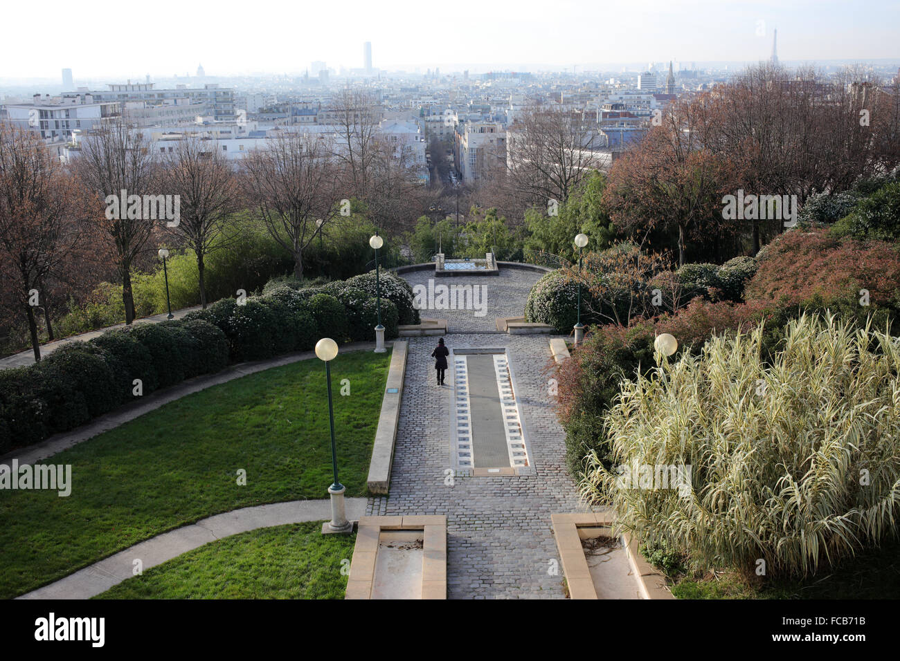 South west overview of Paris de Bellevile and Paris from rue Piat - 20th arrondissement - Paris - France Stock Photo
