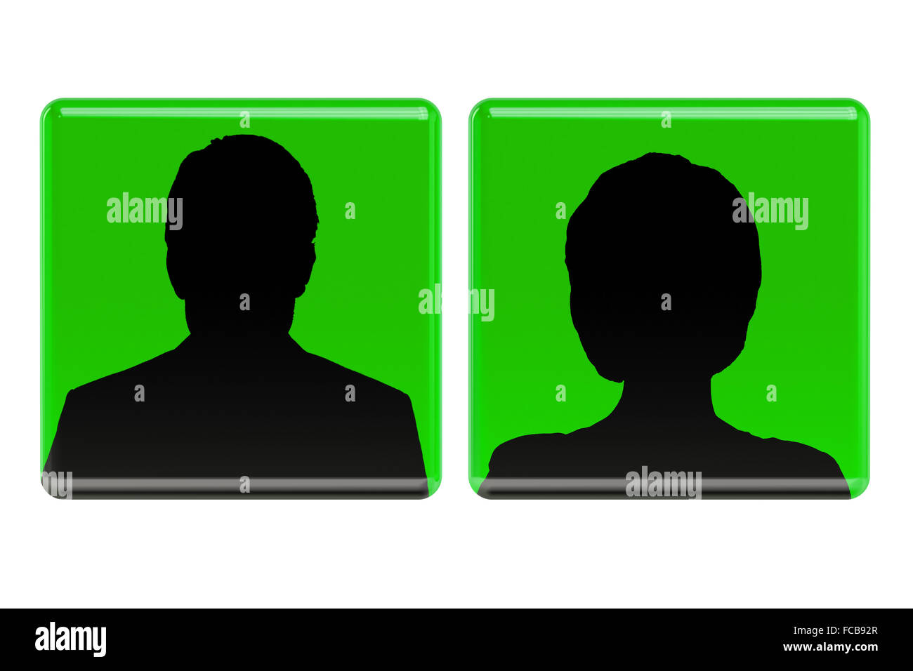 User green avatar icons, women and man  isolated on white background Stock Photo