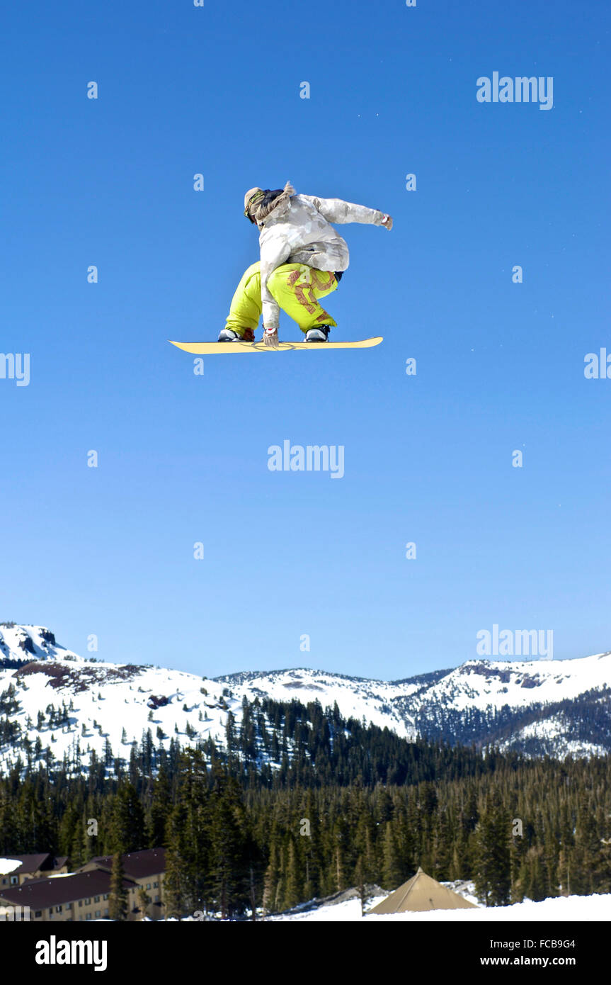 A snowboarder at Mammoth Mountain, California Stock Photo