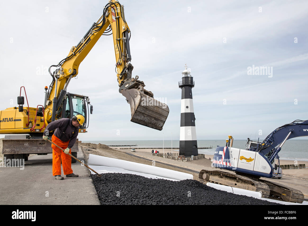 Netherlands, Breskens, Reinforcement of sea dyke Stock Photo
