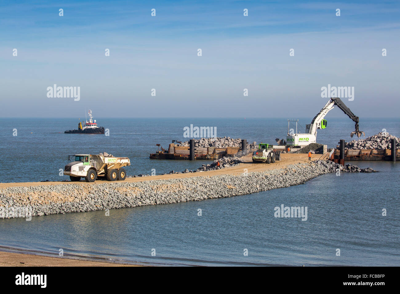 Netherlands, Cadzand, Reinforcement of sea dyke and construction of marina Stock Photo