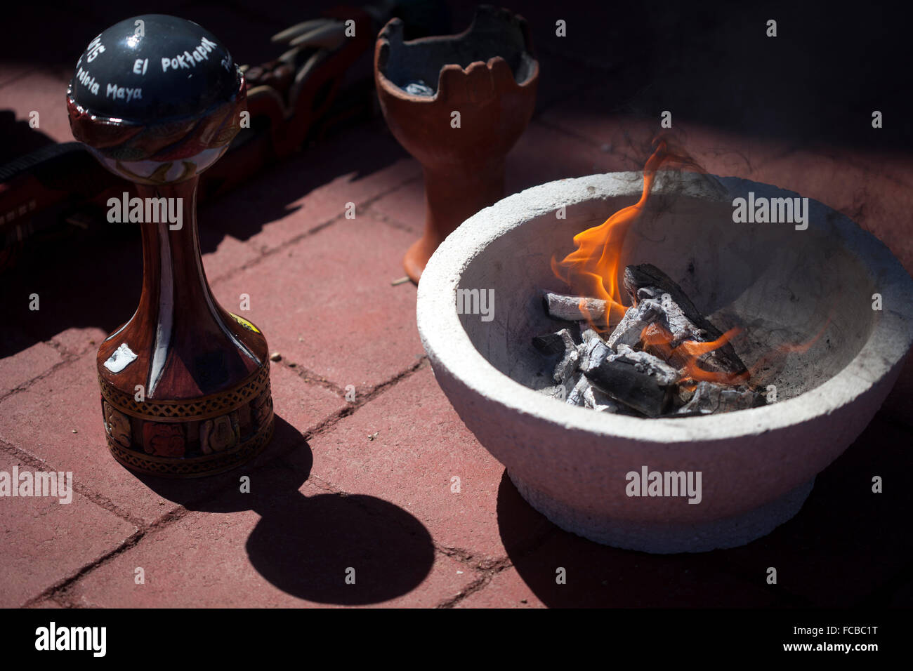 The main price of the the first ®Pok Ta Pok® World Cup in a fire altar in Piste, Tinum, Yucatan, Mexico Stock Photo