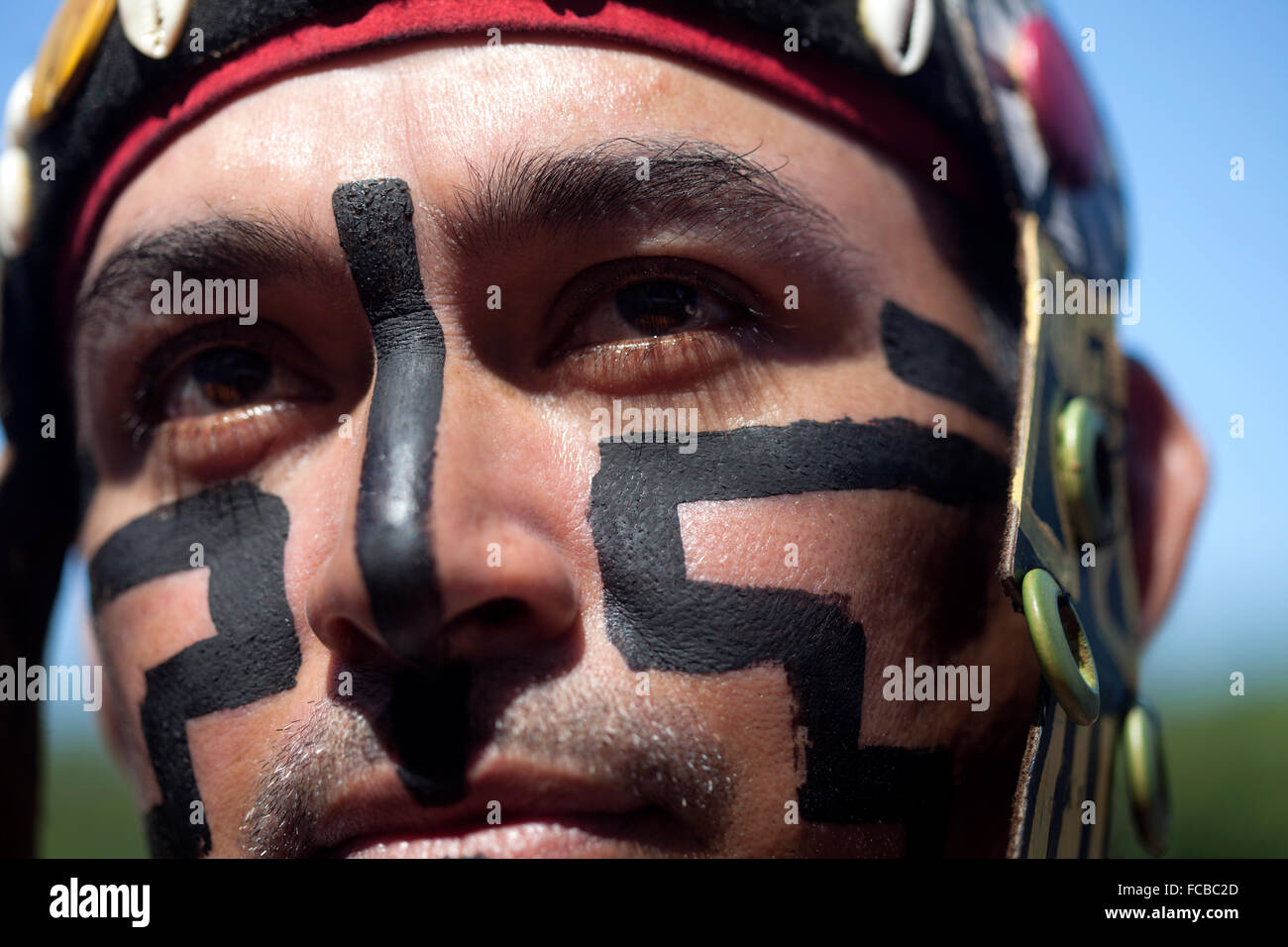 A Mayan Ball Player from Chapab, MÈxico, at the first ®Pok Ta Pok® World Cup in Piste, Tinum, Yucatan, Mexico Stock Photo