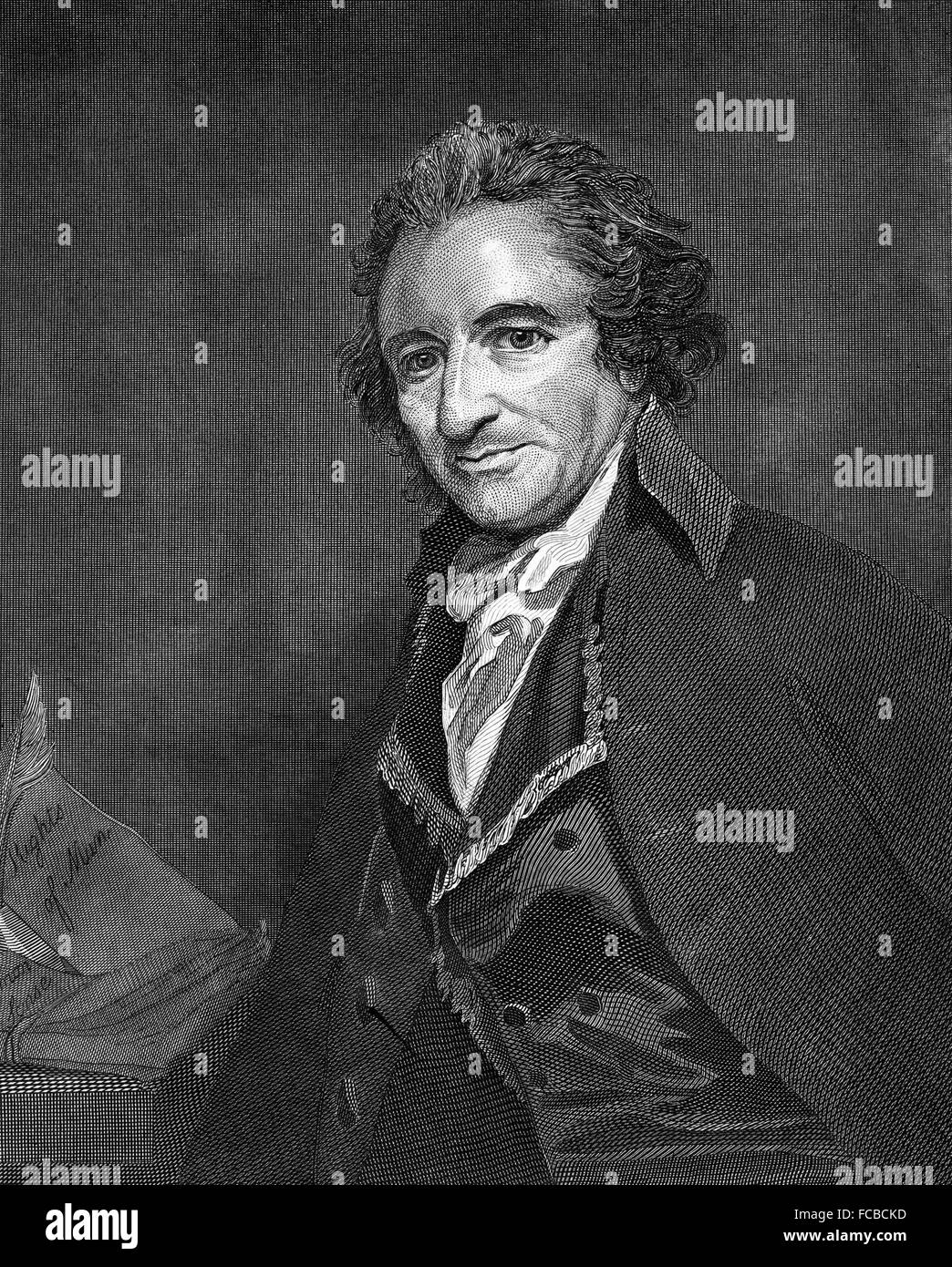 Thomas Paine, the English born activist and philosopher, whose pamphlet Common Sense (1776) crystallized the rebellious demand for independence from Great Britain. Engraving by William Sharp, c.1794. Stock Photo