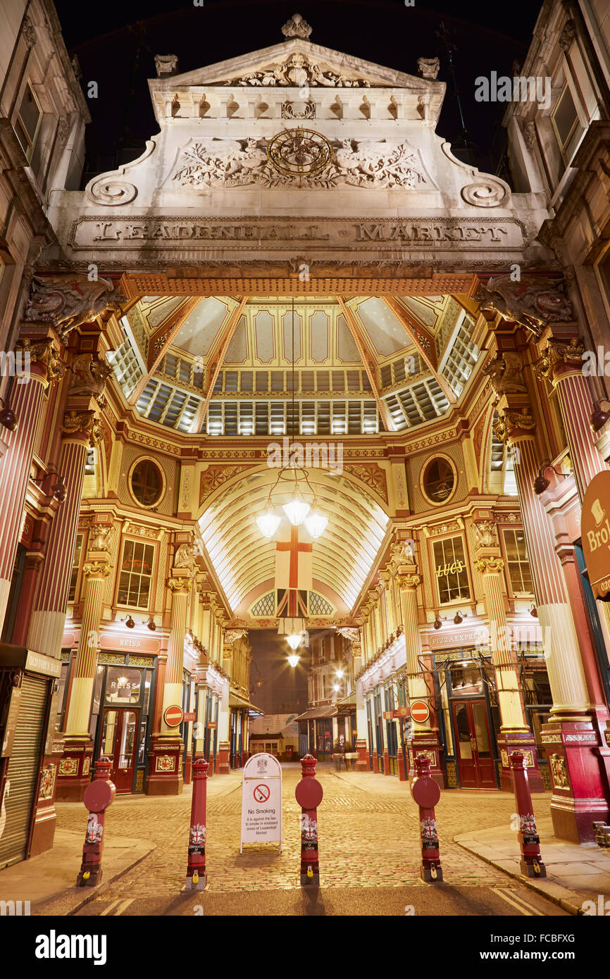 Leadenhall covered market interior entrance at night in London Stock Photo