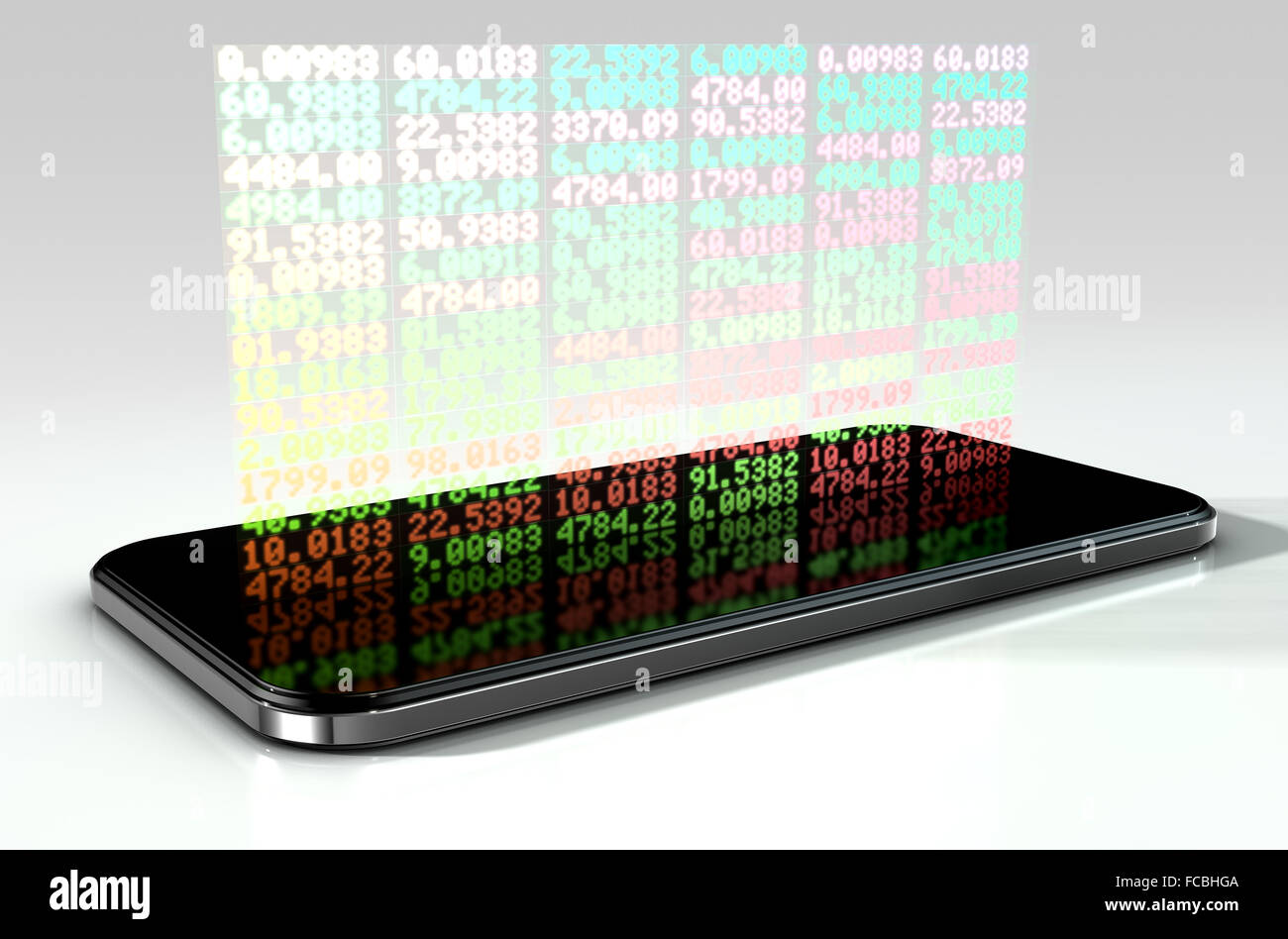 A Generic Smartphone Projecting A Hologram Of A Digital Stock Market Indicator Board With Green And Red Numbers Stock Photo Alamy