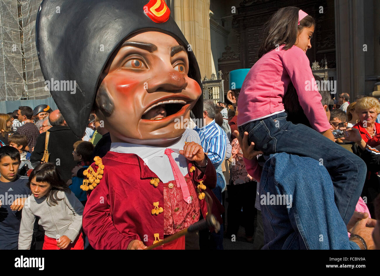 Zaragoza, Aragón, Spain: 'Cabezudo' in Pilar square during the celebration of El Pilar. Stock Photo