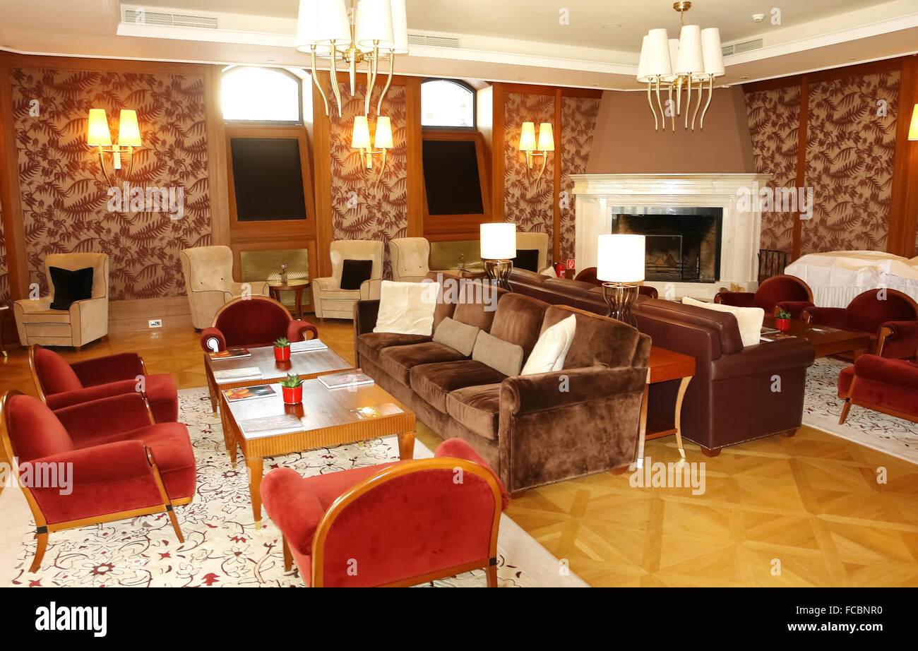 Interior of hall in Slovakian luxury class hotel. Stock Photo