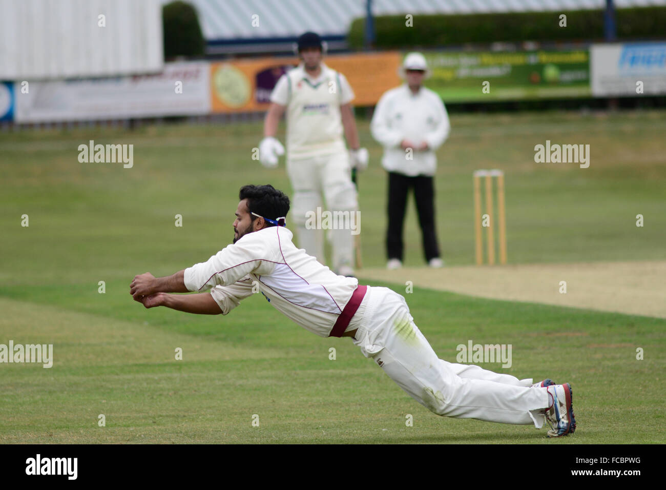 Yorkshire cricketer Azeem Rafiq catching a ball. Stock Photo