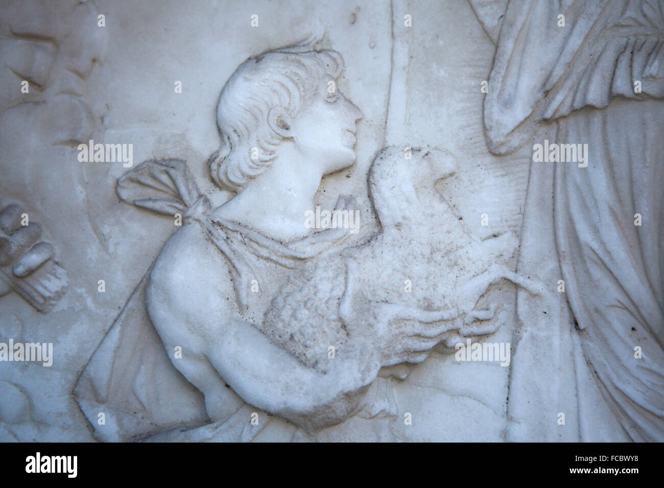 Offer of Abel. Marble relief by Italian Renaissance sculptor Giovanni Antonio Amadeo on the Cappella Colleoni in Bergamo, Lombardy, Italy. Stock Photo