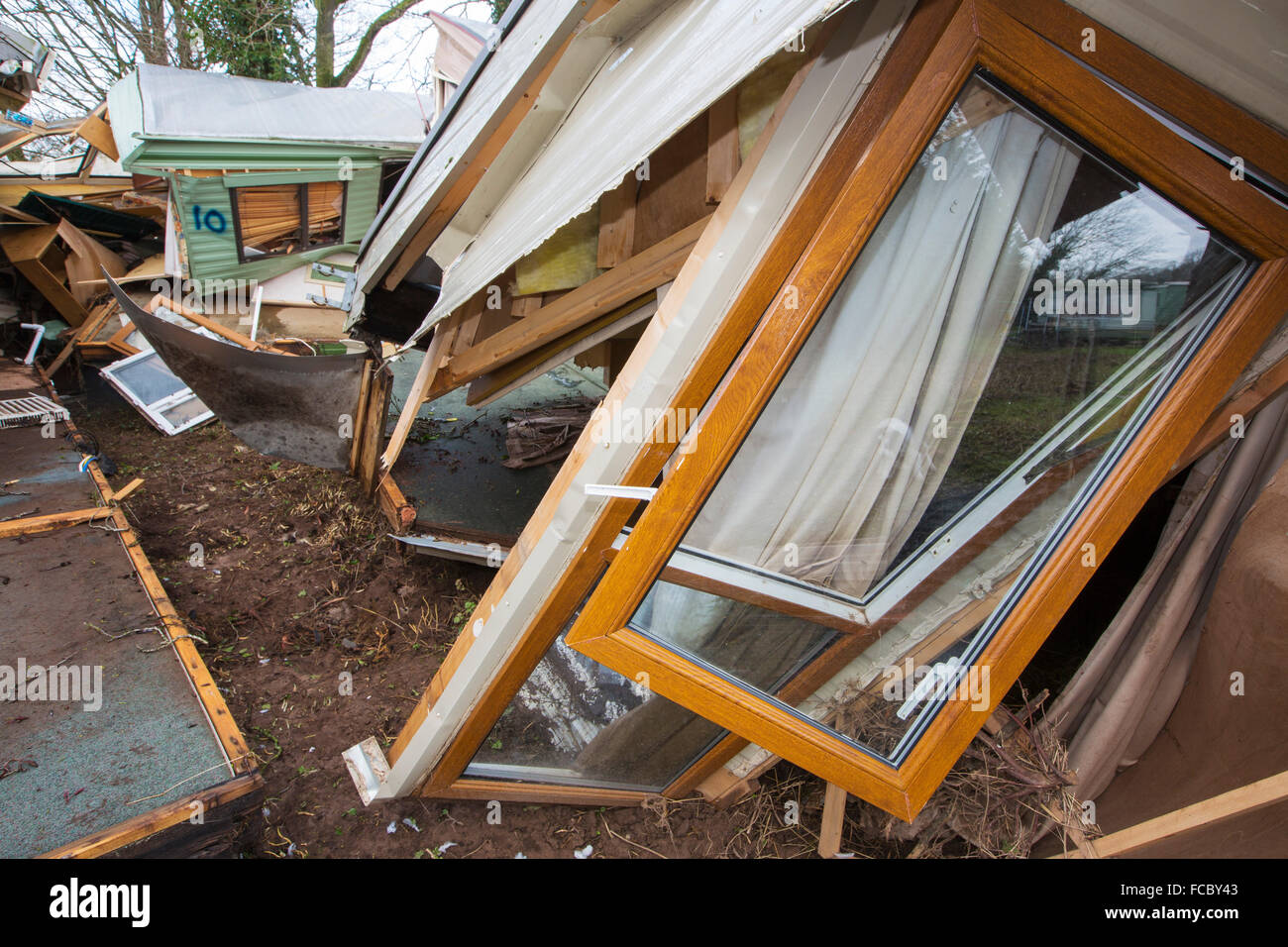 A carvan park that contained around thirty static caravans in bolton, near applevby, Cumbria, UK, all of the vansd were damaged Stock Photo