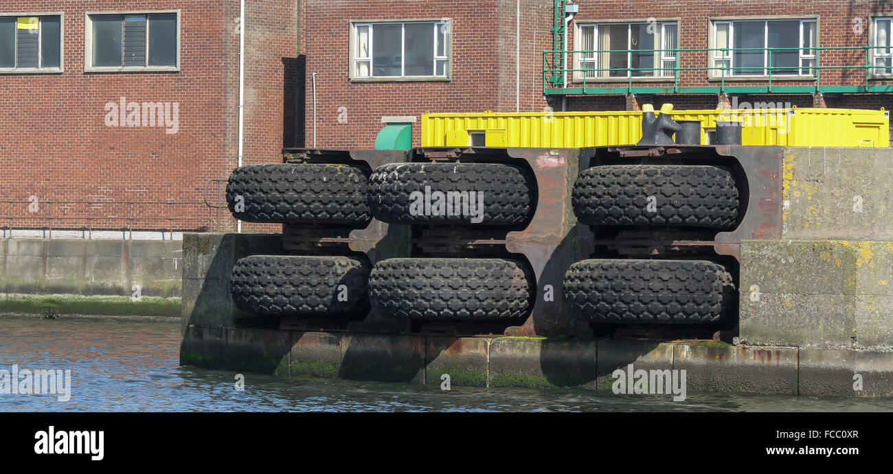 Harbour fenders at The Port of Belfast, Belfast Lough, Northern Ireland