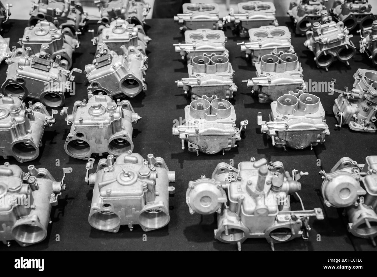 Background formed by spare parts of old vintage cars. Stock Photo
