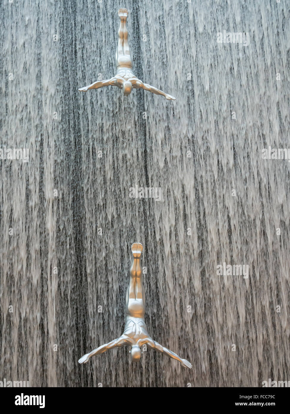 Waterfall and Human Diver Sculpture in Dubai Mall Stock Photo Alamy