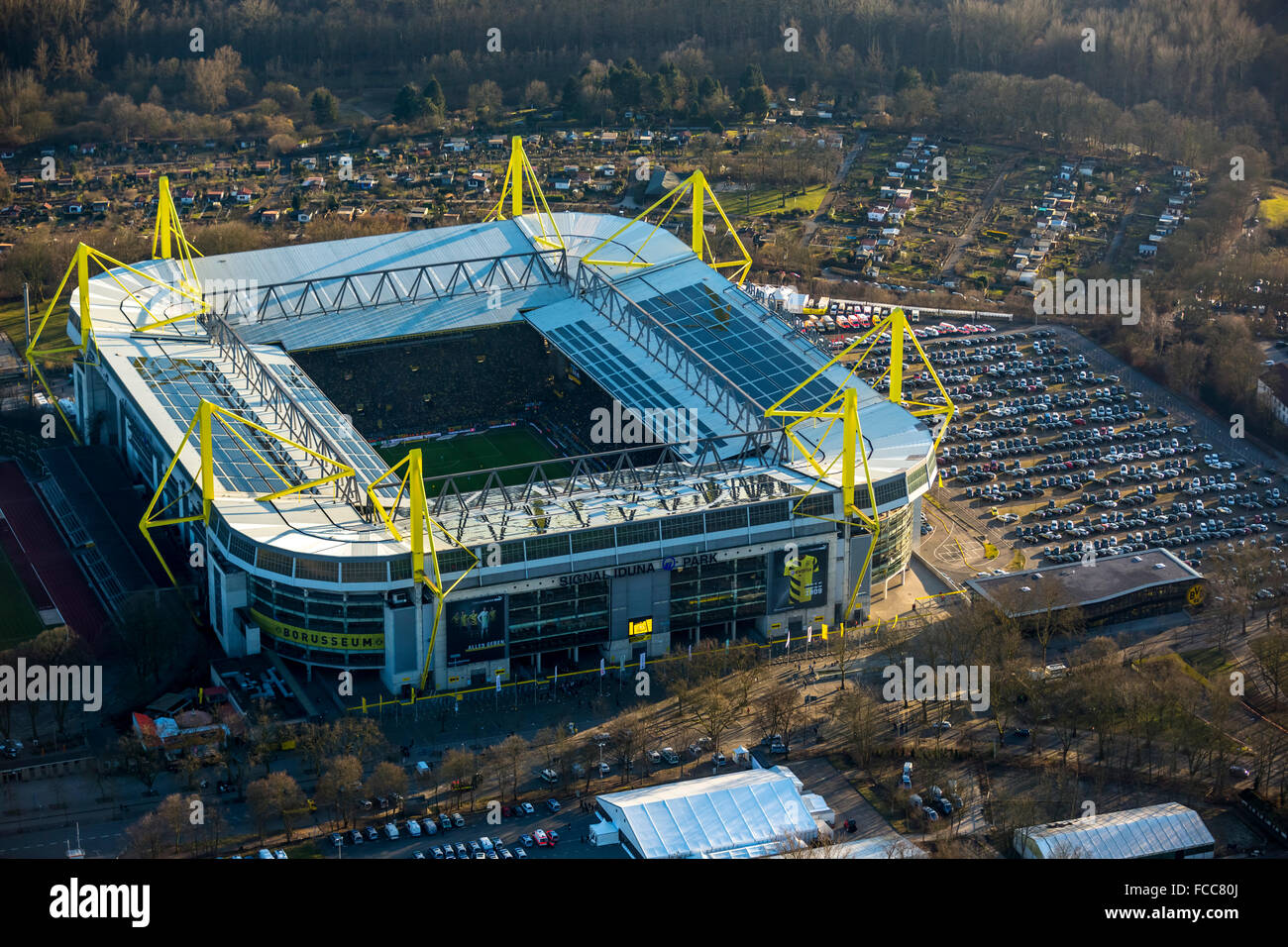Aerial view, Revierderby at Signal Iduna Park, Borussia Dortmund vs. FC Schalke 04 ended 3: 0 in the Westfalenstadion Dortmund, Stock Photo