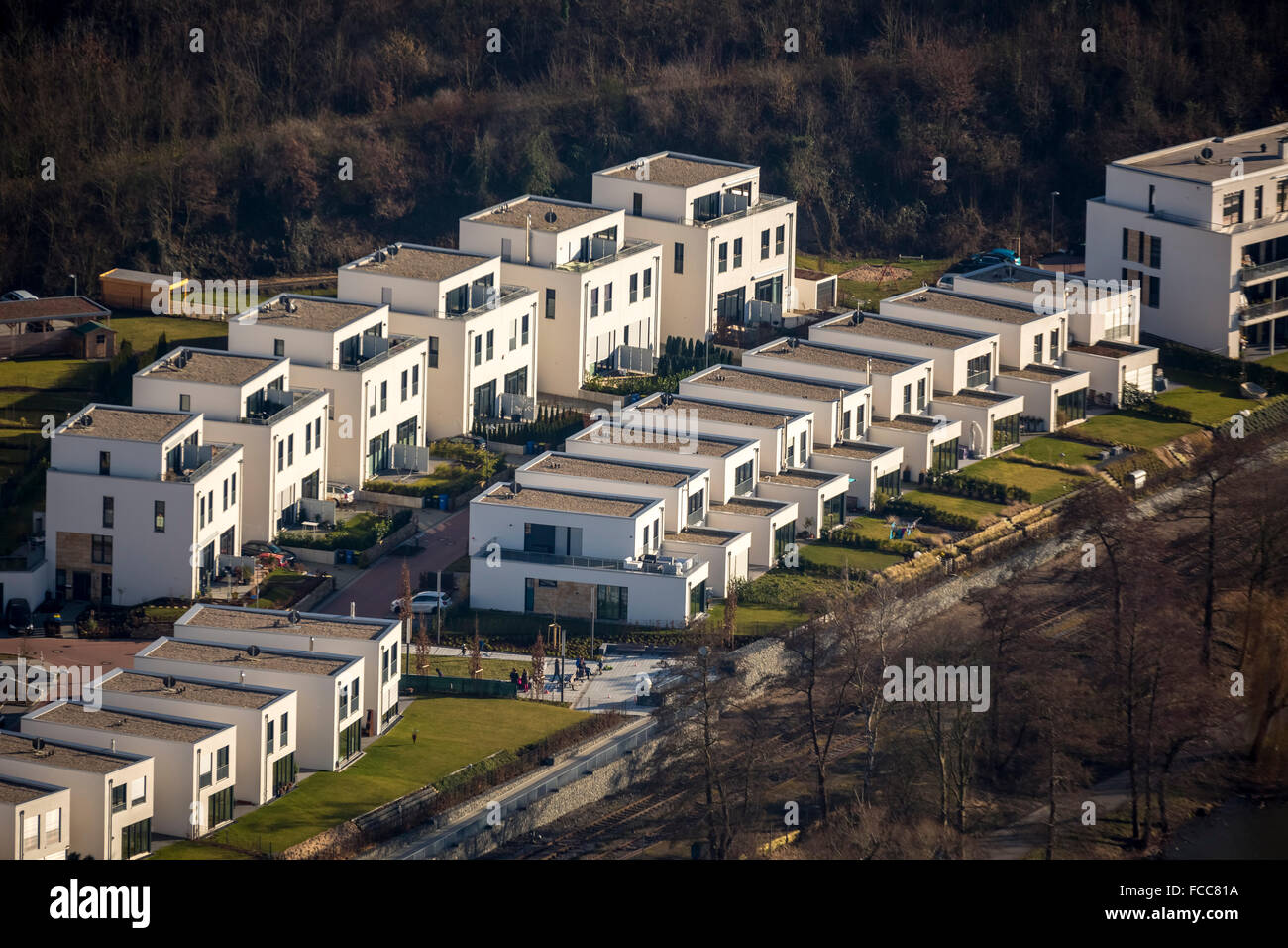 Aerial view, Seebogen, housing development am Baldeneysee in Essen-copper rotating, Essen, Ruhr area, North Rhine-Westphalia, Stock Photo