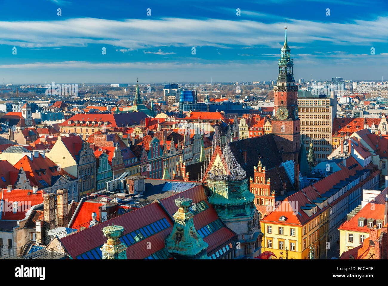 Aerial view of Wroclaw in the morning Stock Photo