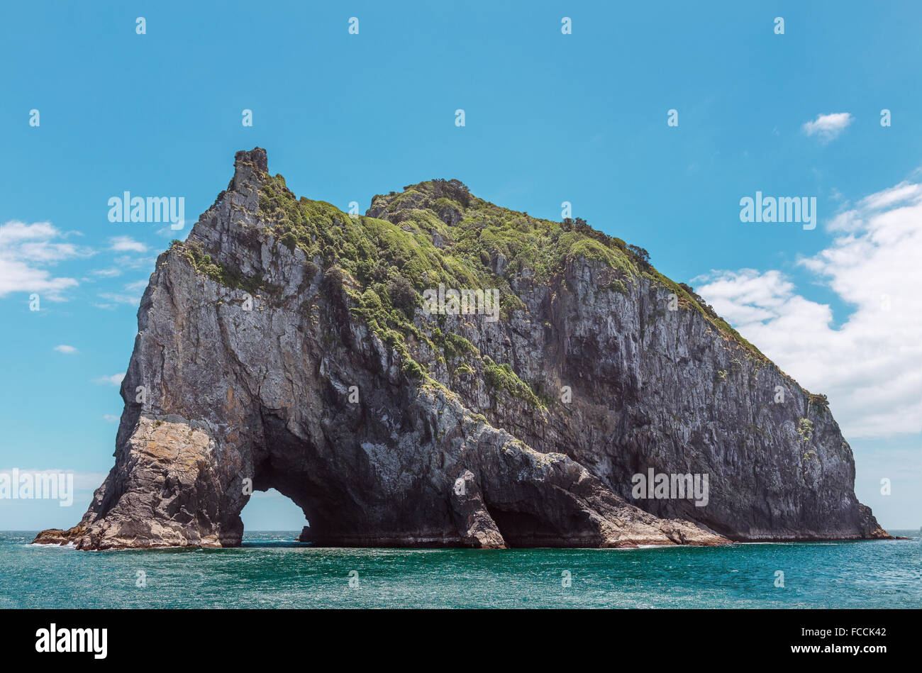 famous Hole in the Rock  in the Bay of Islands, New Zealand Stock Photo