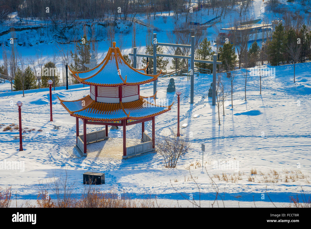 Pagoda, Chinese Garden, Louise McKinney Riverfront Park, Edmonton, Alberta, Canada Stock Photo