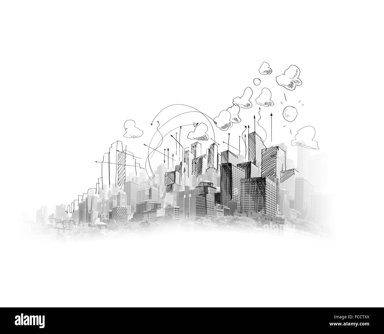 Background image with model sketch of modern city Stock Photo