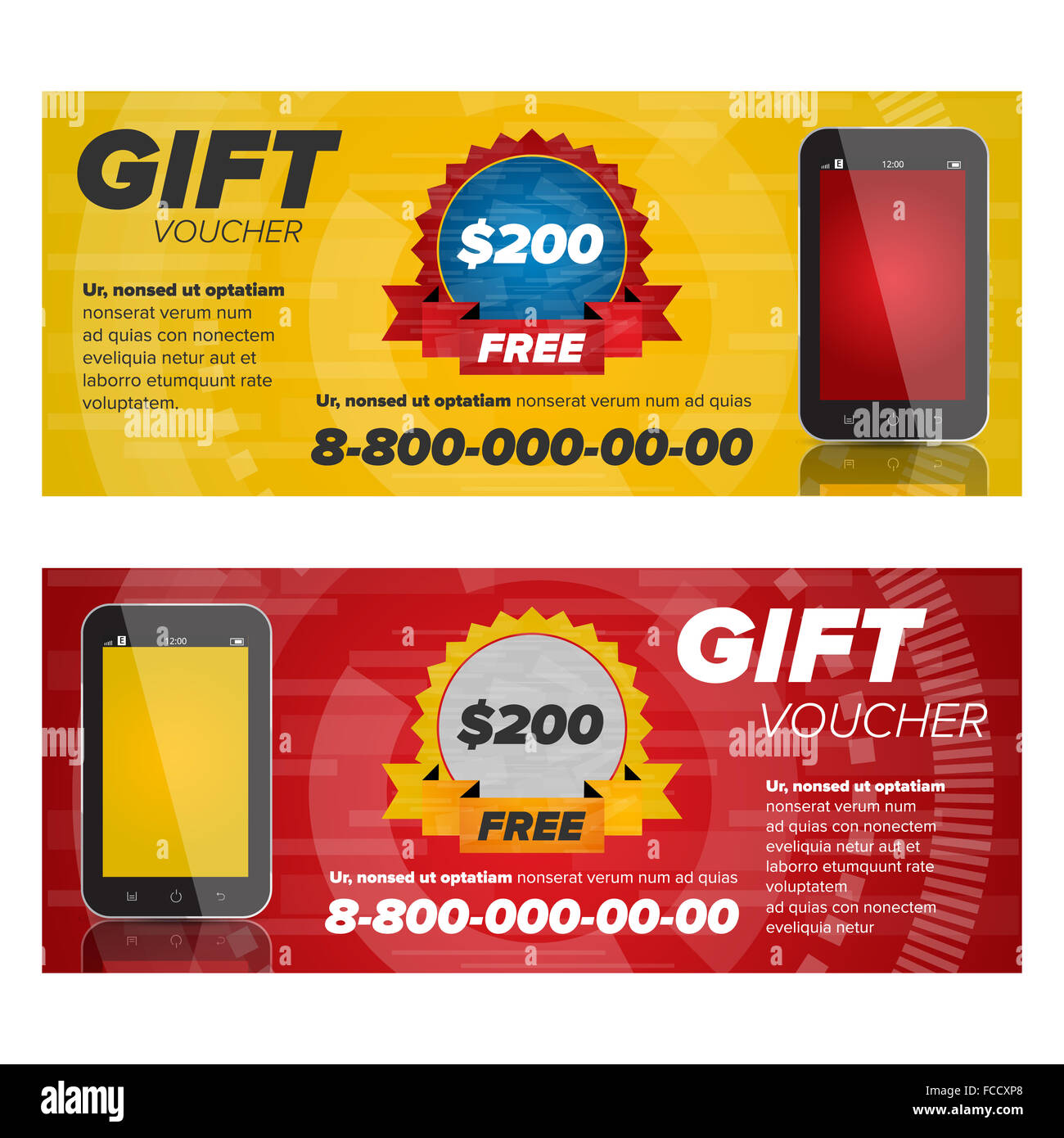 Gift voucher design with mobile phone image Stock Photo Alamy