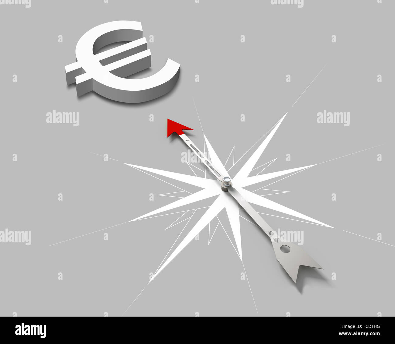 Conceptual image of compass directing at euro symbol Stock Photo - Alamy