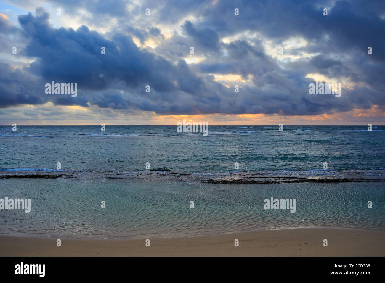 Dramatic sunrise and clouds over the Pacific Ocean off the coast of ...