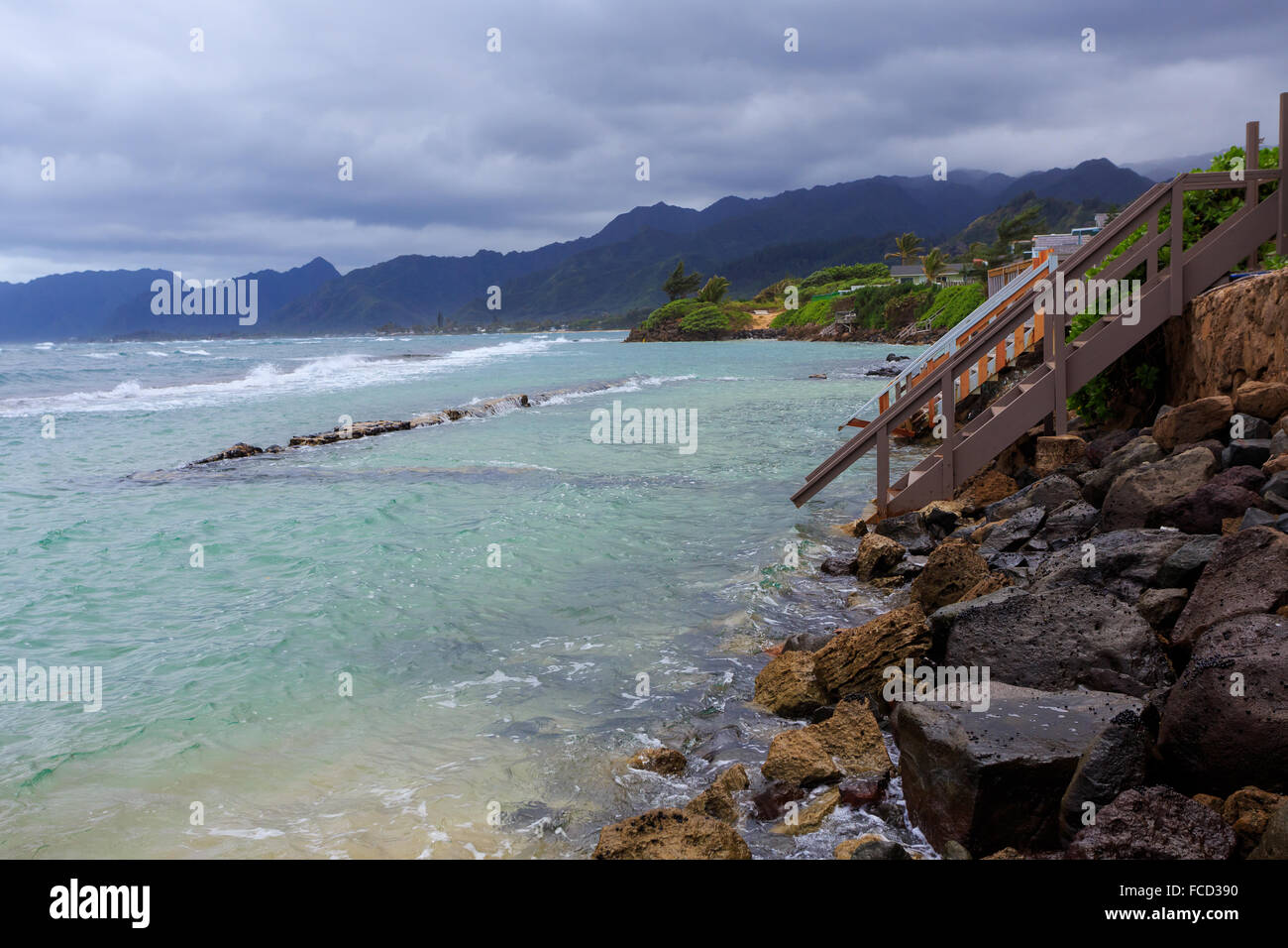 Stairs lead down to an amazing beach on the North Shore of Oahu Hawaii