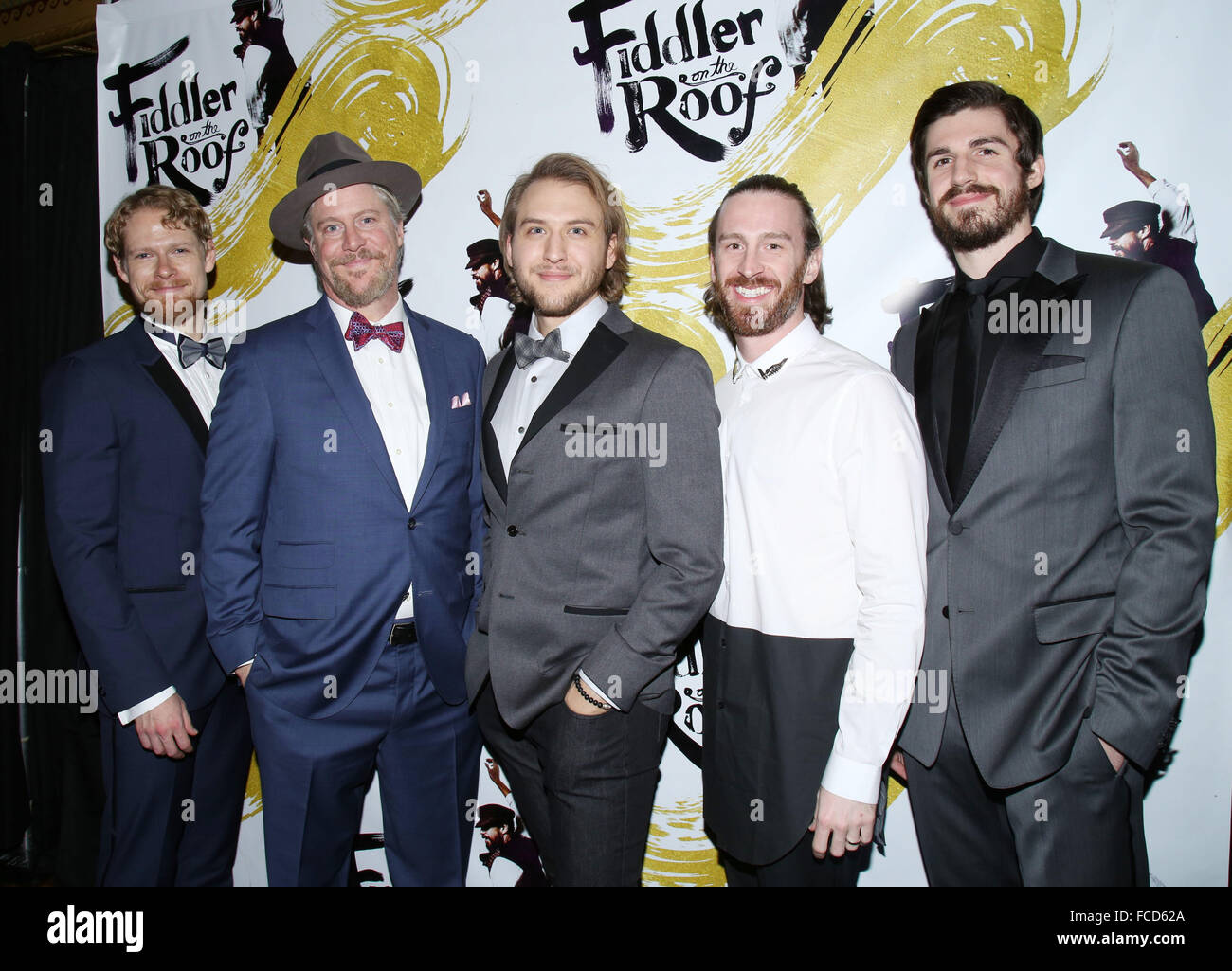 Opening night party for Fiddler On the Roof held at Gotham Hall - Arrivals.  Featuring: Aaron Young, Karl Kenzler, Nick Rehberger, Stephen Carrasco, Eric Chambliss Where: New York City, New York, United States When: 21 Dec 2015 Stock Photo