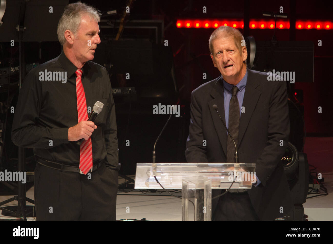 Sydney, Australia. 22nd January, 2016. Australia Post honours tennis legends with a new range of stamps featuring famous players of the sport. The recently avaliable stamps were highlighted at the 32nd Australia Day Lunch in Sydney. Pictured is Roy & HG Credit:  mjmediabox/Alamy Live News Stock Photo