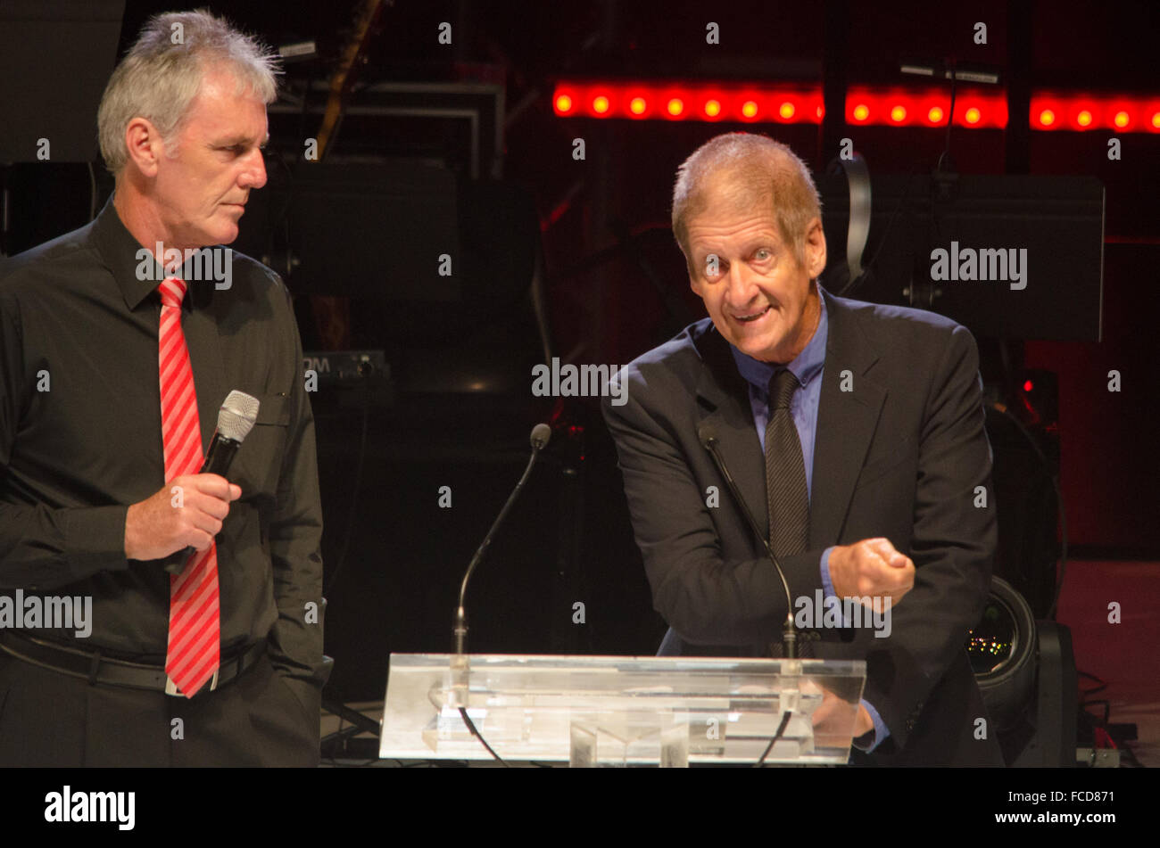 Sydney, Australia. 22nd January, 2016. Australia Post honours tennis legends with a new range of stamps featuring famous players of the sport. The recently avaliable stamps were highlighted at the 32nd Australia Day Lunch in Sydney. Pictured is Roy & HG Credit:  mjmediabox/Alamy Live News Stock Photo