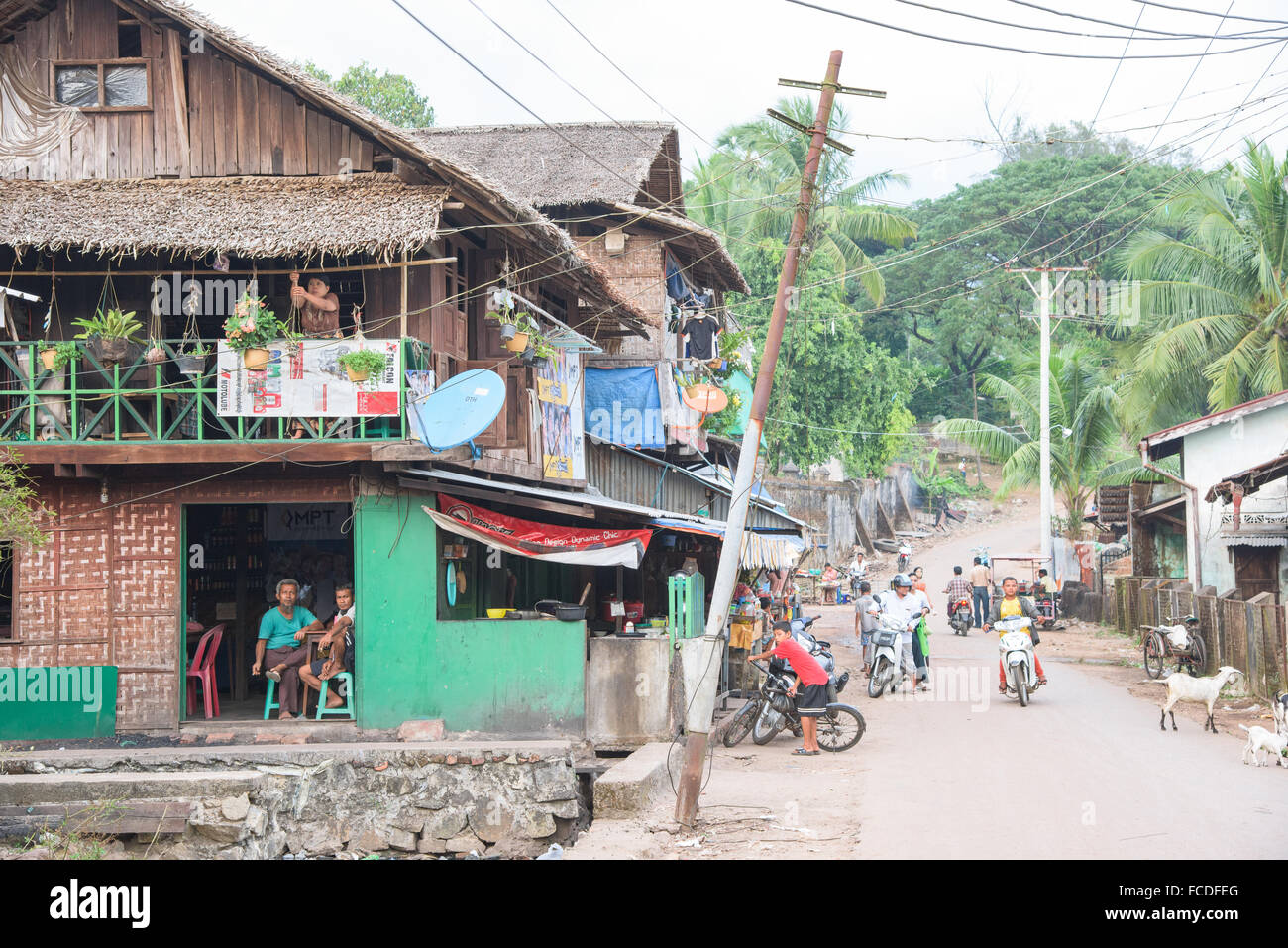 Street view in a mainly Muslim area of Myeik, a major city in Southern Myanmar. Stock Photo