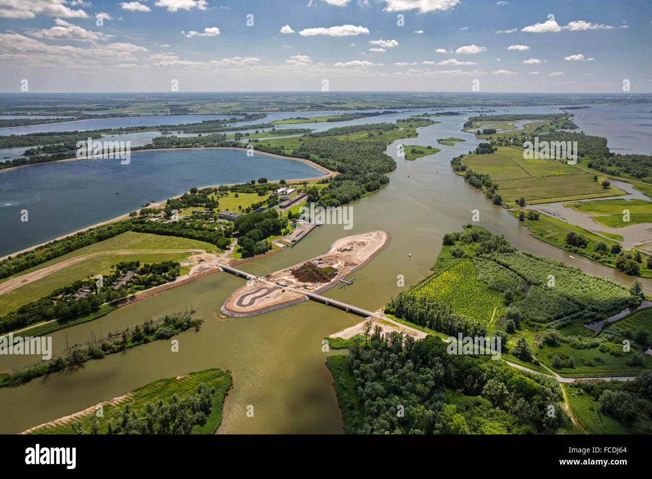 Netherlands, Werkendam, Biesbosch National Park. Fresh water tidal area. Biesbosch Museum. Aerial Stock Photo